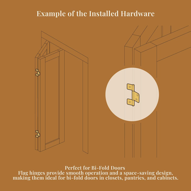 Brass Plated Flag Three Leaf Bi-Fold & Shutter Hinge | 3 1/2" x 1 Wide