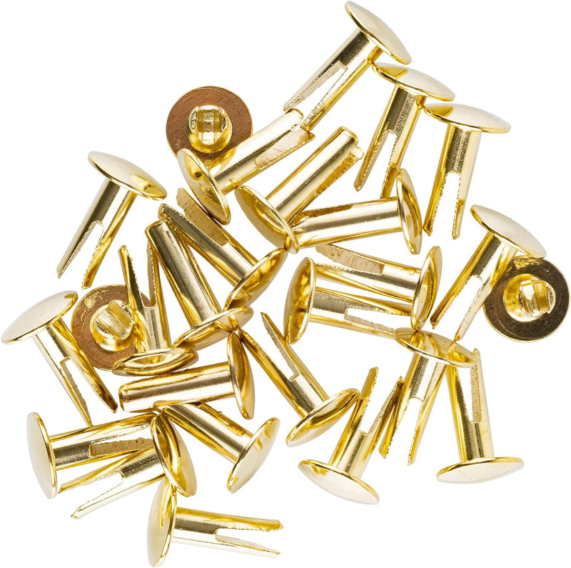 Brass Plated Steel Split Rivets - 1/2" Long - Pack of 50 - Split Rivets for Cymbals, Dog Collars, Trunks, Boxes