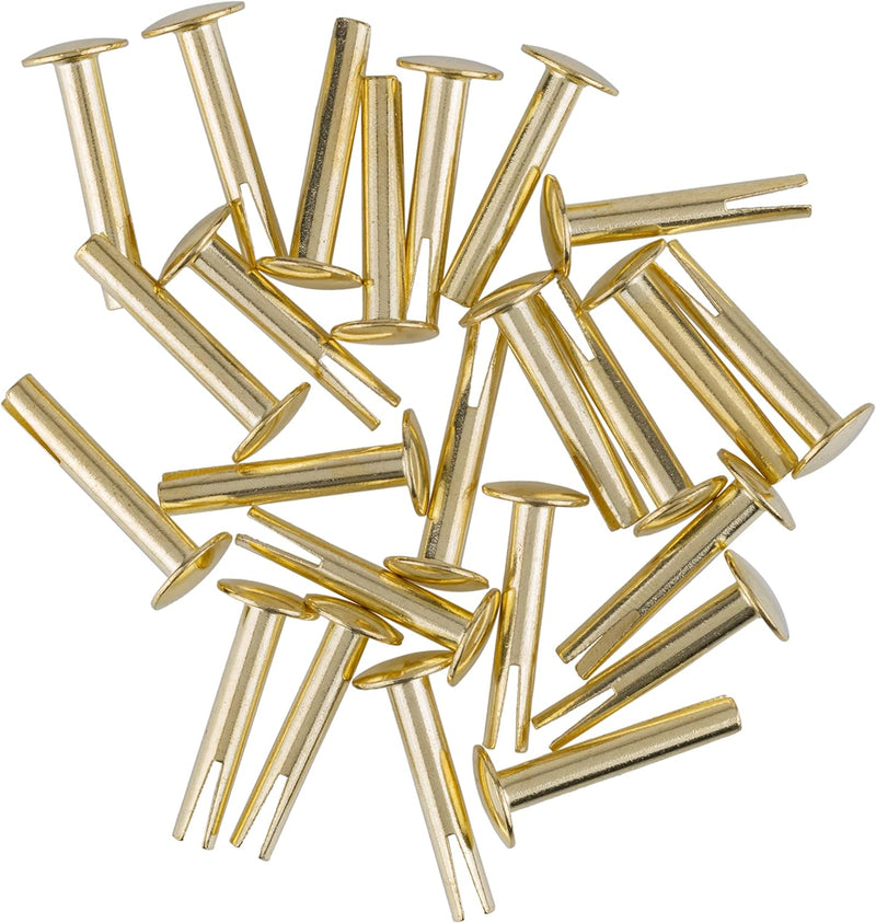 Brass Plated Steel Split Rivets - 7/8" Long - Pack of 50 - Split Rivets for Cymbals, Dog Collars, Trunks, Boxes