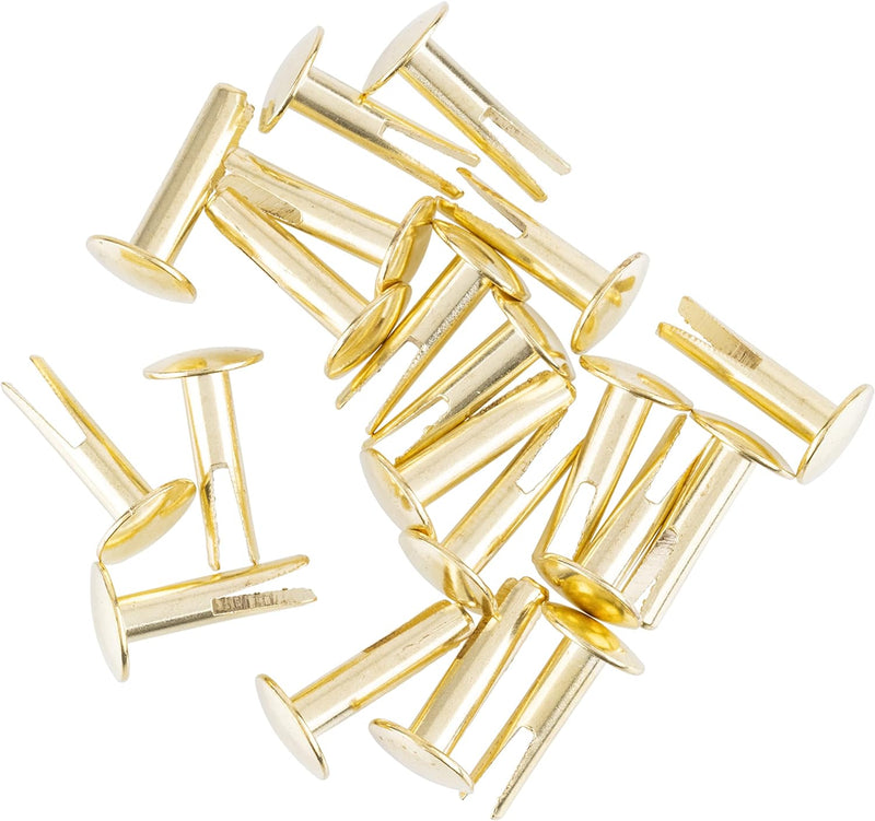 Brass Plated Steel Split Rivets - 5/8" Long - Pack of 50 - Split Rivets for Cymbals, Dog Collars, Trunks, Boxes