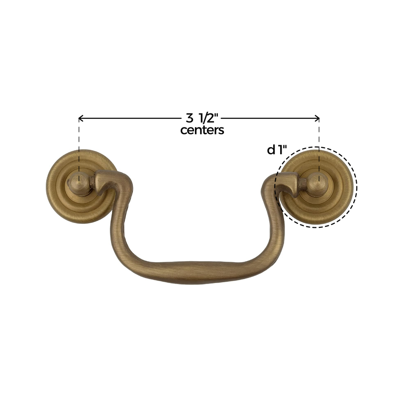Antique Brass Swan-Neck Drawer Bail Pull | Centers: 3-1/2"