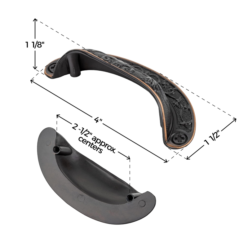 Baroque Style Scroll Pattern Venetian Bronze Finished Drawer Bin Pull | 2-1/2"