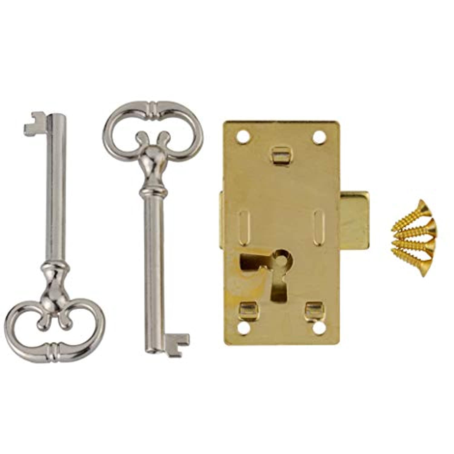 UNIQANTIQ HARDWARE SUPPLY small antique brass flush mount lock for cabinet  doors or dresser drawers w/