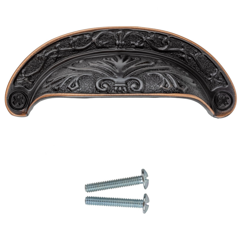 Baroque Style Scroll Pattern Venetian Bronze Finished Drawer Bin Pull | 2-1/2"