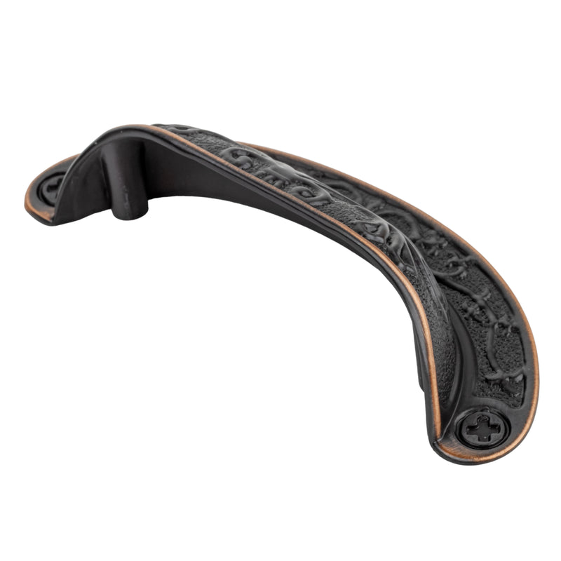 Baroque Style Scroll Pattern Venetian Bronze Finished Drawer Bin Pull | 2-1/2"