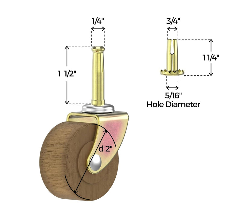 Large Wood Furniture Caster Wheel | Diameter: 2"