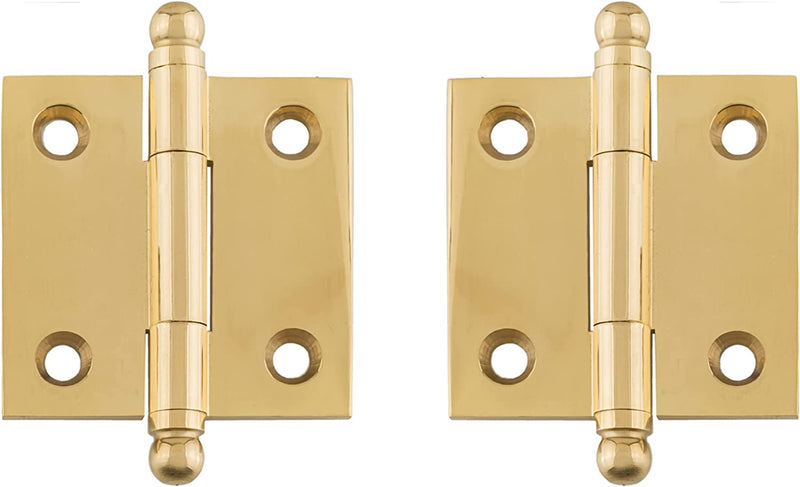 Small Lacquered Brass Heavy Ball Tipped Butt Hinge | 1 1/2" High x 1 1/2" Wide