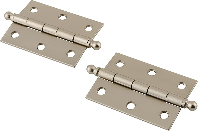 Large Brushed Nickel Butt Hinges with Ball Finials | Pack of 2