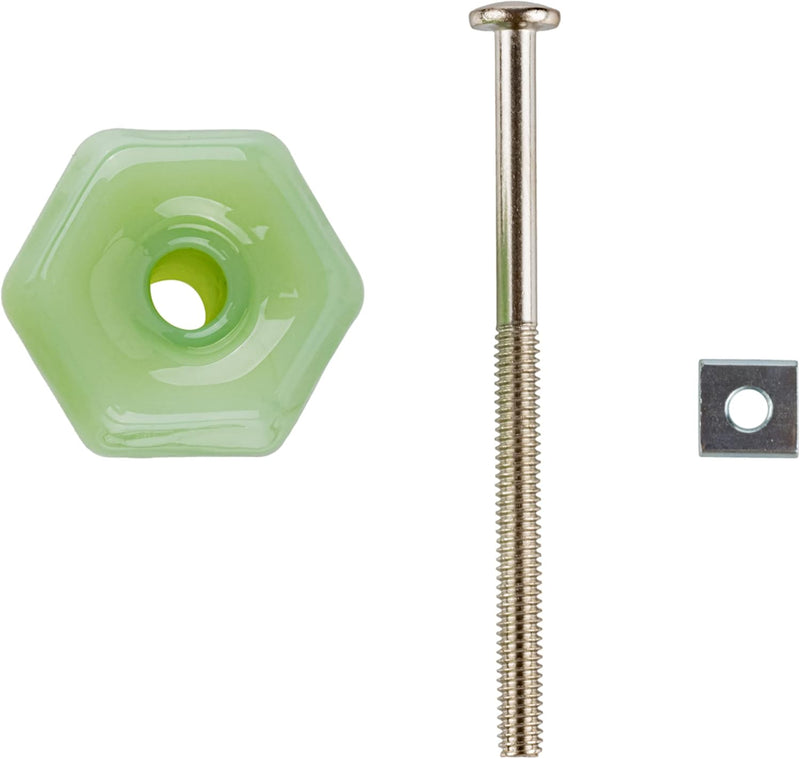 Hexagonal Depression Era Milk Green Glass Drawer Knob | Diameter: 1-1/4"