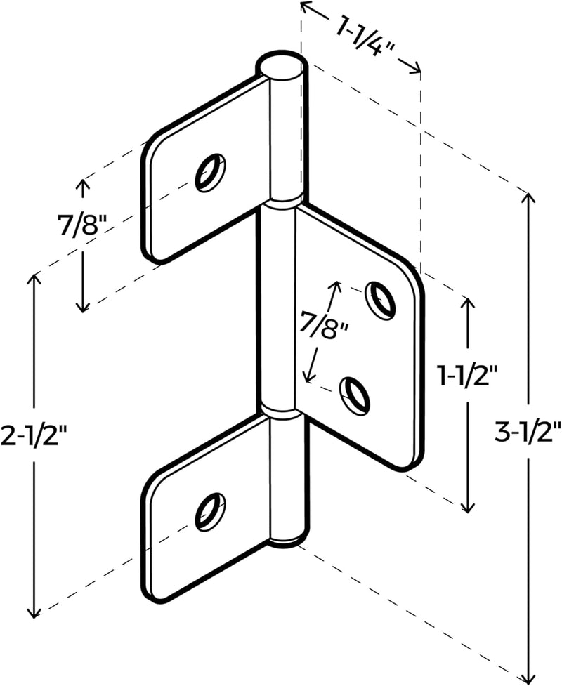 Nickel Finished Flag Three Leaf Bi-Fold & Shutter Hinge | 3 1/2" x 1 Wide