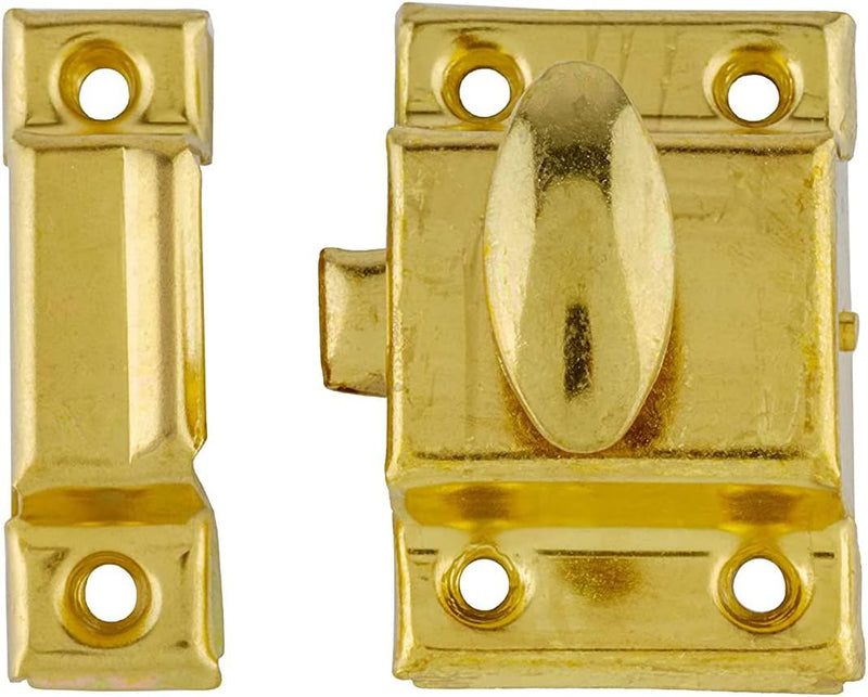 Stamped Brass Cabinet Door Latch w/Catch - Antique Reproduction Oval Turn Latch Furniture Hardware