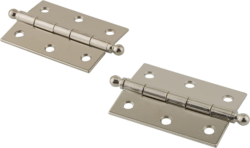 Large Polished Nickel Butt Hinges with Ball Finials | Pack of 2