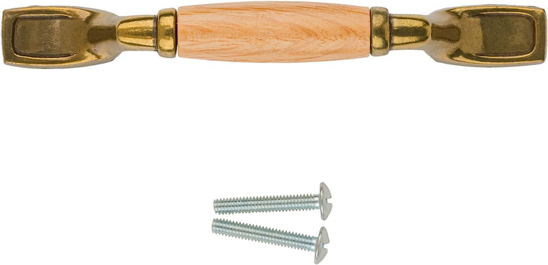 Antique Brass Finished with Oak Wood Insert Drawer Pull | Centers: 3"