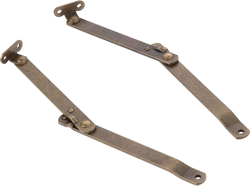 Heavy Duty Antique Brass Plated Lid Stay | Lid Support Hinges for Drop Front Desk, Trunk, Chest