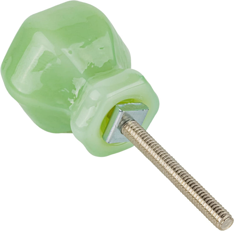 Hexagonal Depression Era Milk Green Glass Drawer Knob | Diameter: 1-1/4"