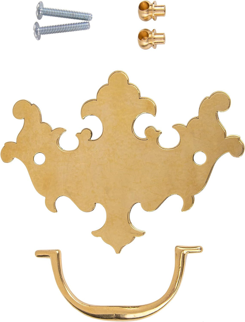 Chippendale Large Polished Brass Drawer Bail Pull | Centers: 3" | Handle for Antique Cabinet Door, Dresser Drawer, Desk | Reproduction Furniture Hardware