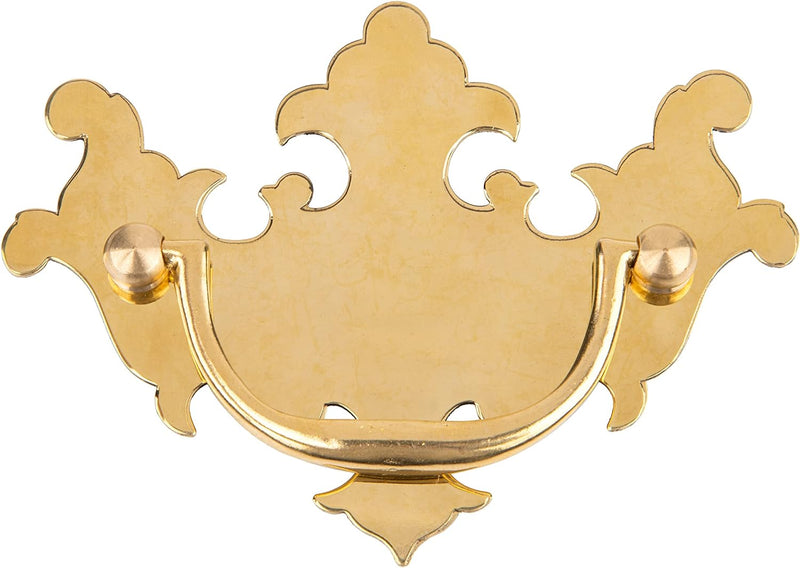 Chippendale Large Polished Brass Drawer Bail Pull | Centers: 3" | Handle for Antique Cabinet Door, Dresser Drawer, Desk | Reproduction Furniture Hardware