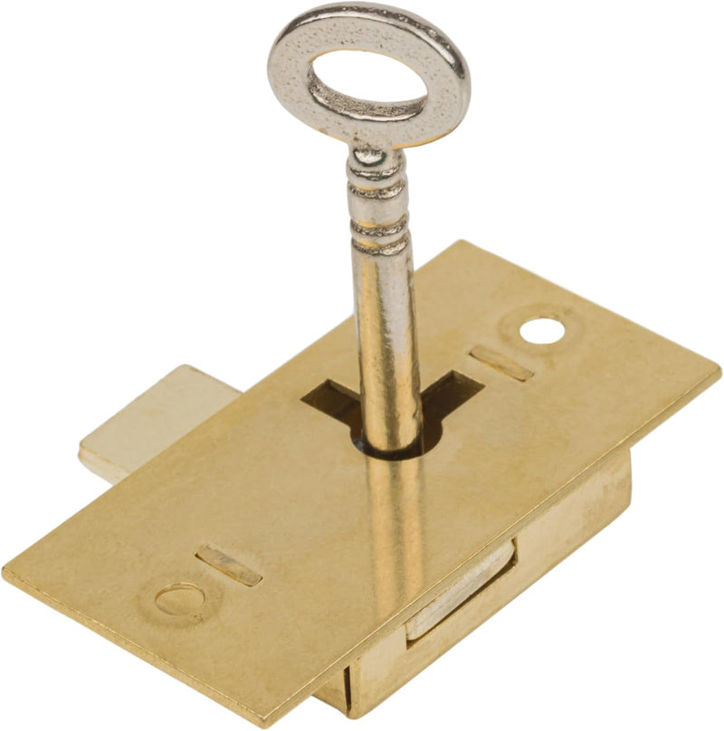 Medium Brass Flush Mount Lock Set for Grandfather Clock, Cabinet Door or Dresser Drawer