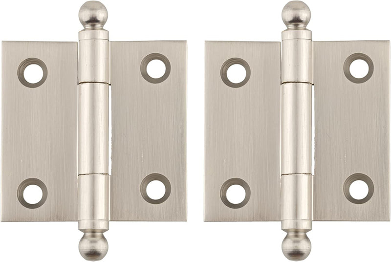 Small Brushed Nickel Heavy Ball Tipped Butt Hinge | 1 1/2" High x 1 1/2" Wide
