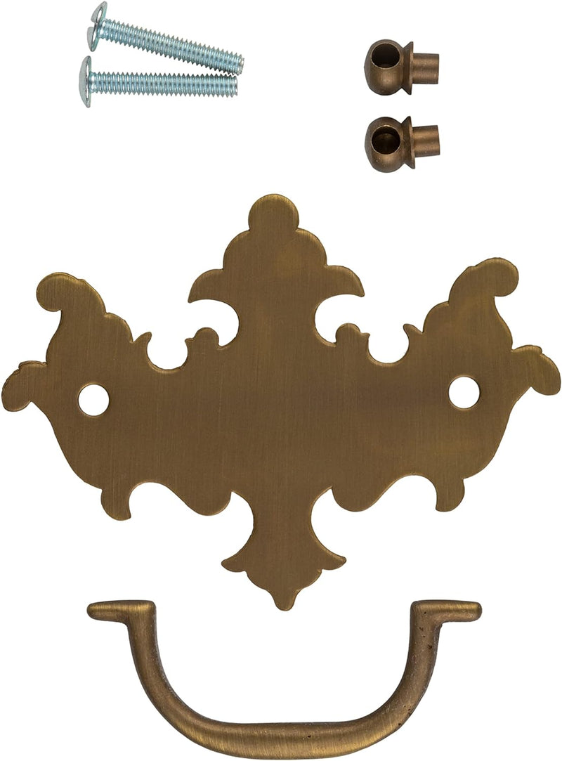Chippendale Medium Antiqued Brass Drawer Bail Pull | Centers: 2-1/2" | Handle for Antique Cabinet Door, Dresser Drawer, Desk | Reproduction Furniture Hardware