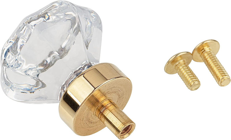 Octagonal Clear Glass Knob with Brass Base | Diameter: 1-1/4"