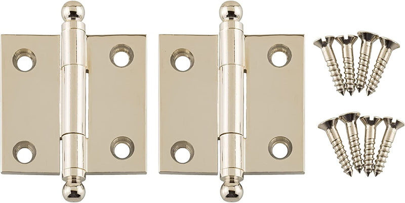 Small Polished Nickel Heavy Ball Tipped Butt Hinge | 1 1/2" High x 1 1/2" Wide