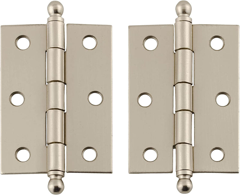 Large Brushed Nickel Butt Hinges with Ball Finials | Pack of 2