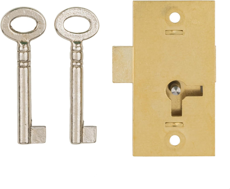 Medium Brass Flush Mount Lock Set for Grandfather Clock, Cabinet Door or Dresser Drawer