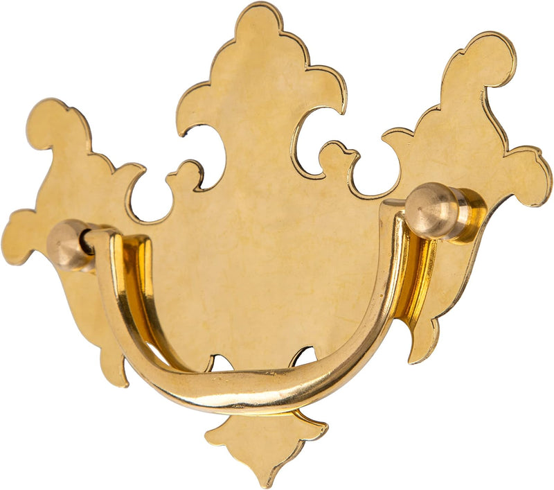 Chippendale Large Polished Brass Drawer Bail Pull | Centers: 3" | Handle for Antique Cabinet Door, Dresser Drawer, Desk | Reproduction Furniture Hardware