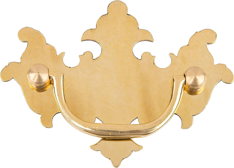 Chippendale Medium Polished Brass Drawer Bail Pull | Centers: 2 1/2” | Handle for Antique Cabinet Door, Dresser Drawer, Desk | Reproduction Furniture Hardware