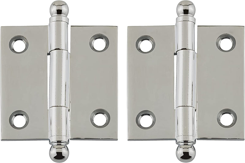 Small Polished Chrome Heavy Ball Tipped Butt Hinge | 1 1/2" High x 1 1/2" Wide