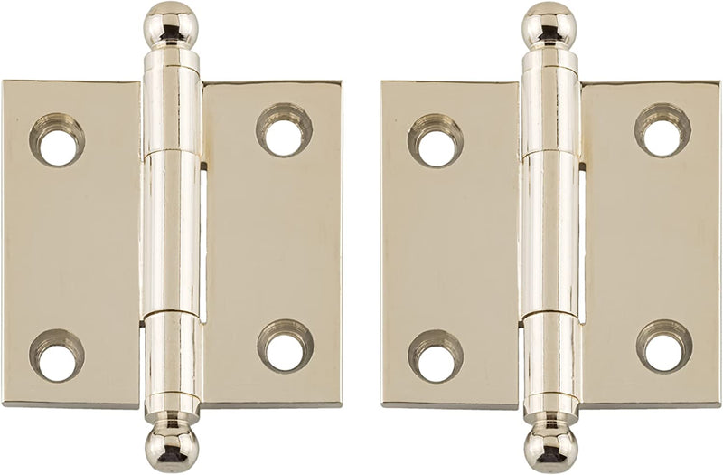 Small Polished Nickel Heavy Ball Tipped Butt Hinge | 1 1/2" High x 1 1/2" Wide