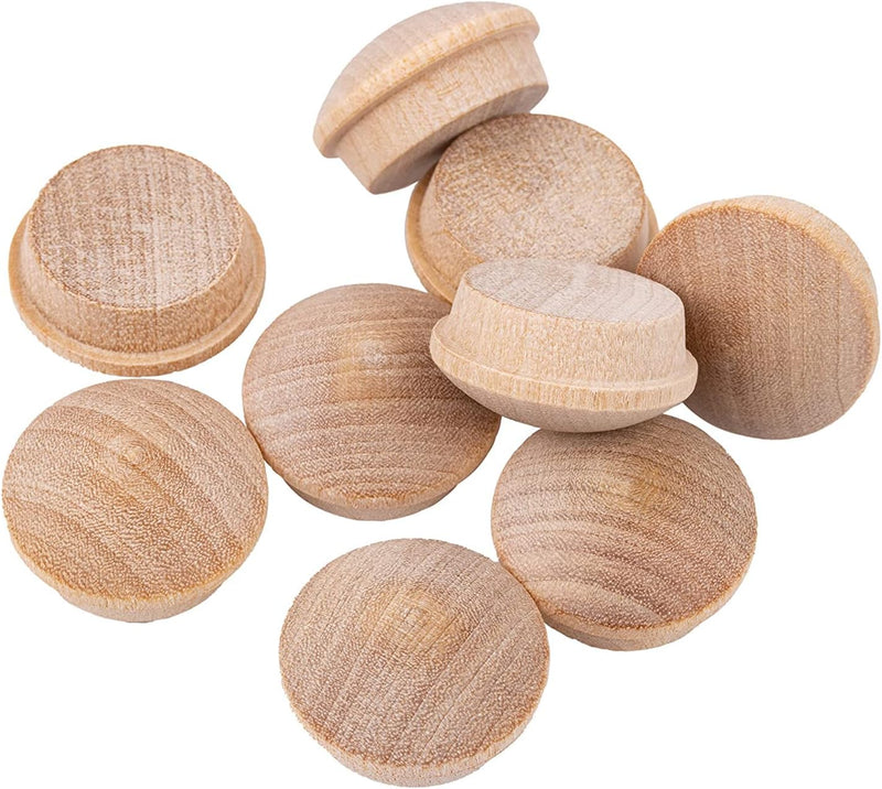 Mushroom Birch Screw Hole Button Plugs | 3/4" Diameter | Pack of 50 Approx. | Wood Turned End Grain Round Mushroom Head with Shoulders