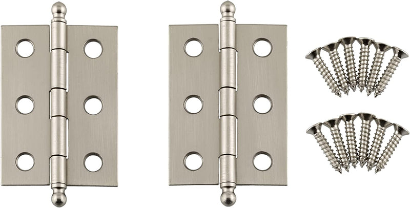 Small Brushed Nickel Butt Hinges with Ball Finials | 2" High x 1 3/8"Wide | Pack of 2