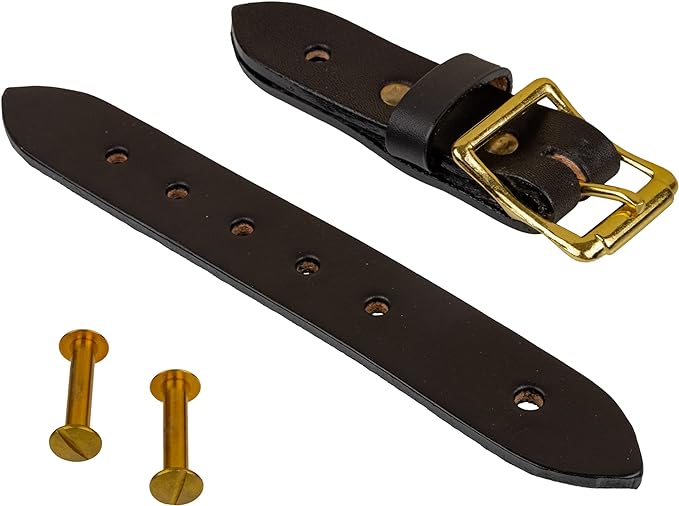 Black Trunk Buckle Assembly | Trunk Leather Strap with Brass Plated Buckle | Furniture Accessories for Steamer Trunks