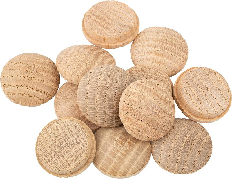 Oak Screw Hole Plugs | 1" Diameter | Pack of 50 Approx. | Turned End Grain Round Mushroom Head with Shoulders, Screw Hole Buttons, Furniture Grade