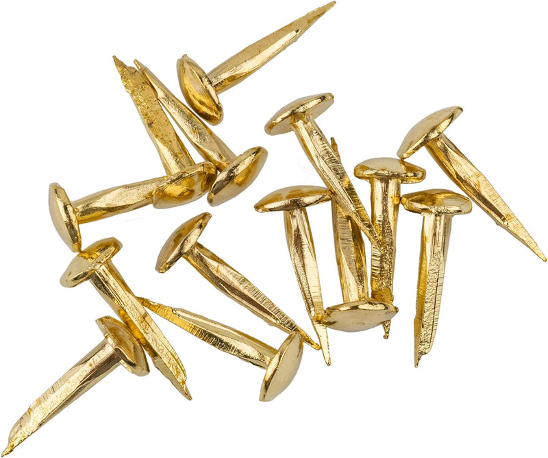 Steel with Brass Plated Trunk Nails | 1/2" Long | 1/4 lb Pack - 220 Nails Approx. | Decorative Antique Vintage Furniture Pins