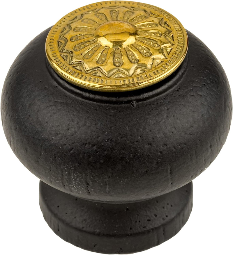 Large Victorian Era Ebonized Wood with Brass Top Knob | Diameter: 1-3/8"
