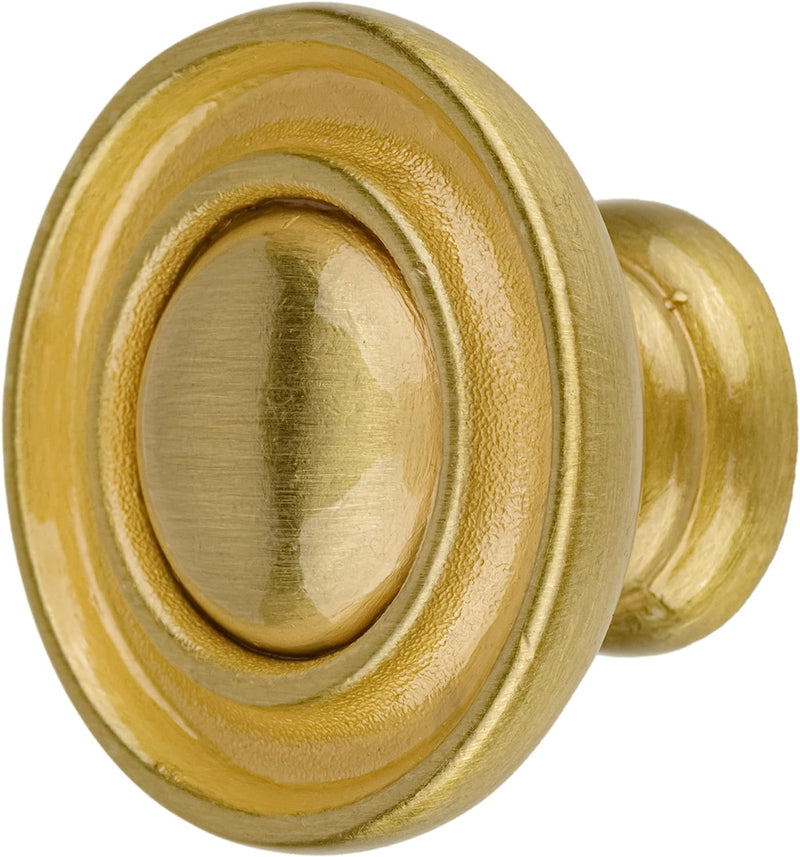Center Peak Two Rings Soft Satin Brass Knob | Diameter: 1-1/4"