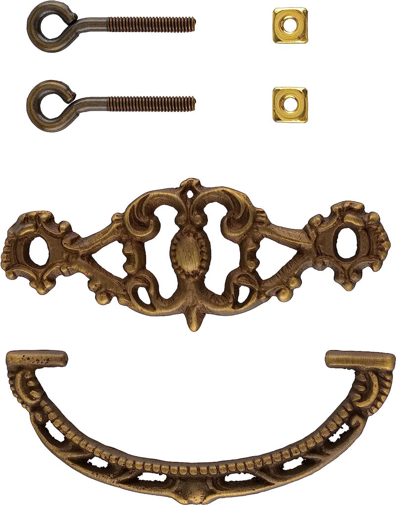 Victorian Era Ornamental Antiqued Brass Drawer Bail Pull | Centers: 3"