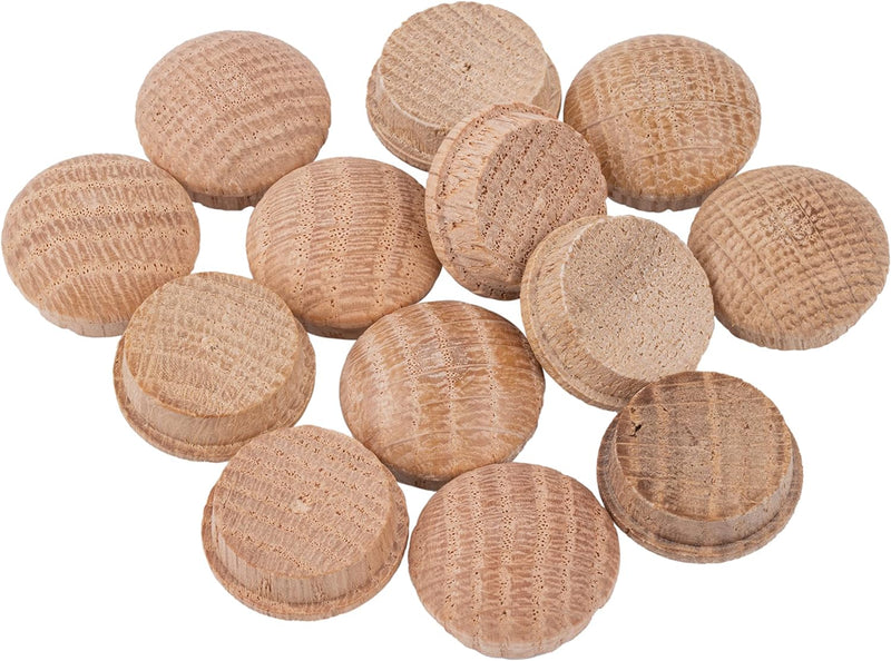 Oak Screw Hole Plugs | 3/4" Diameter | Pack of 50 Approx. | Turned End Grain Round Mushroom Head with Shoulders, Screw Hole Buttons, Furniture Grade