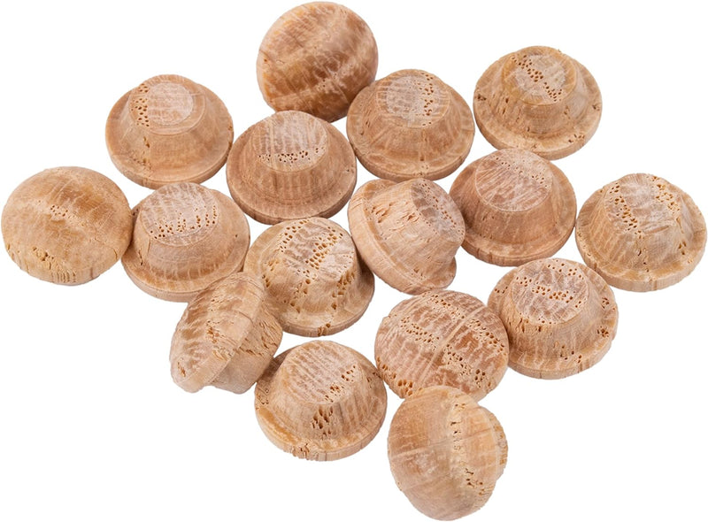 Oak Screw Hole Plugs | 1/4" Diameter | Pack of 50 Approx. | Turned End Grain Round Mushroom Head with Shoulders, Screw Hole Buttons, Furniture Grade