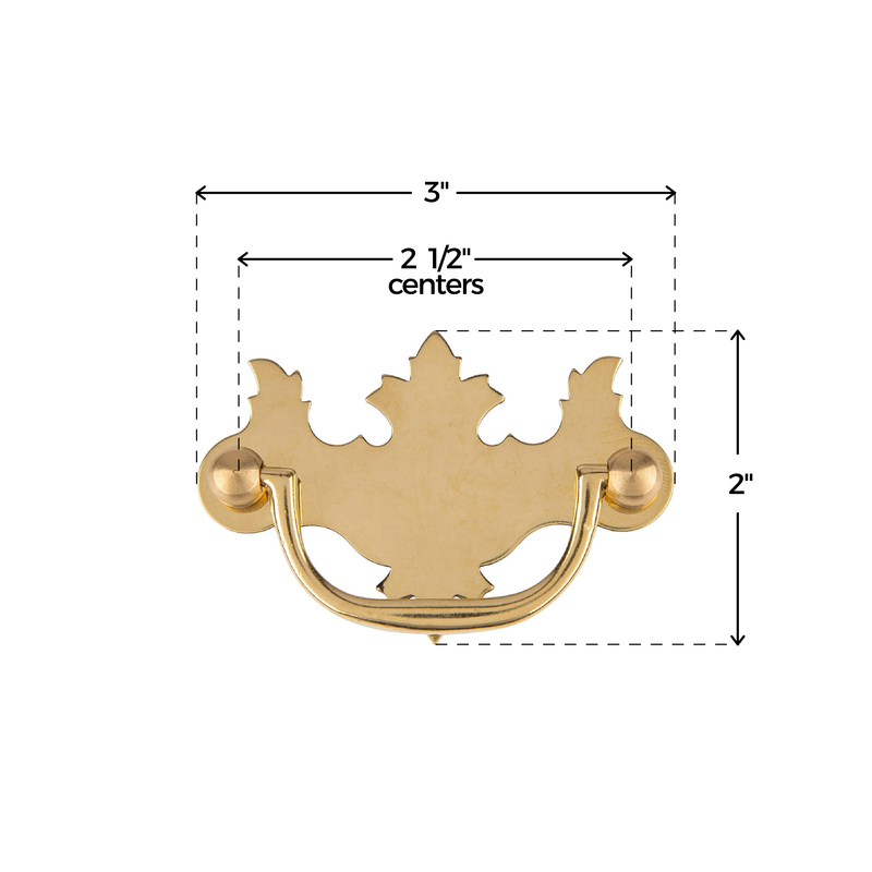 Early American Polished Brass Drawer Bail Pull | Centers: 2-1/2" | Handle for Antique Cabinet Door, Dresser Drawer, Desk | Reproduction Furniture Hardware