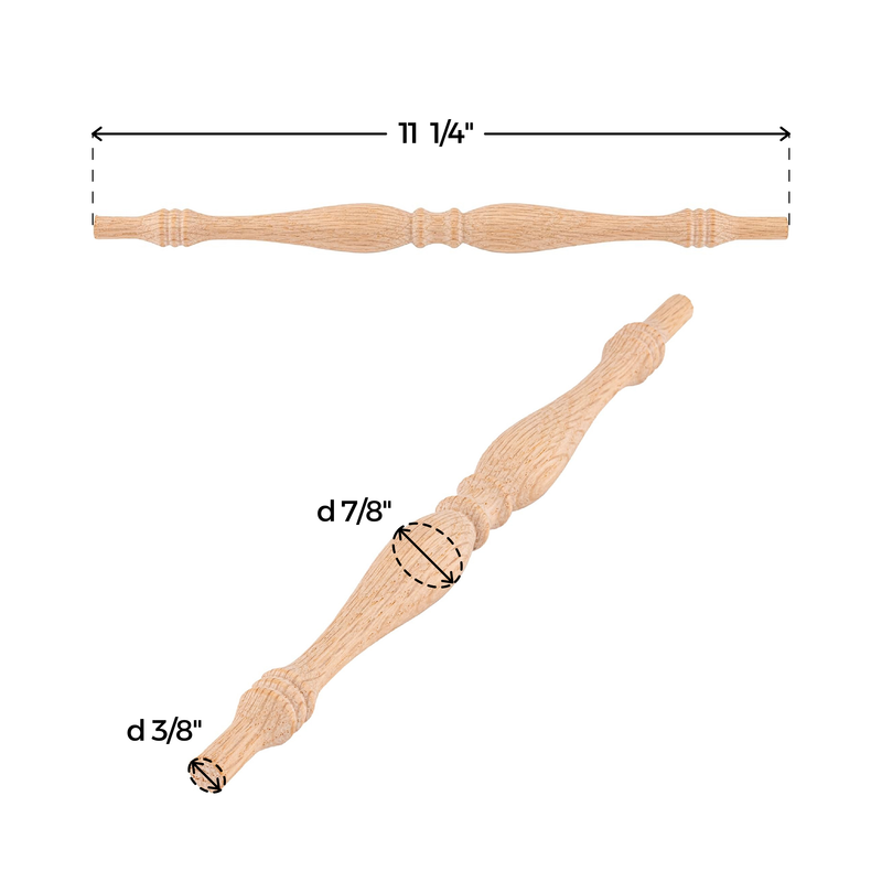 Unstained Oak Spindle for Chair - 11-1/4" Long