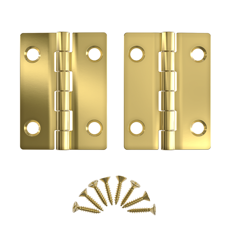 Bright Brass Plated Heavy Butt Hinge | 2" High x 1-1/2" Wide