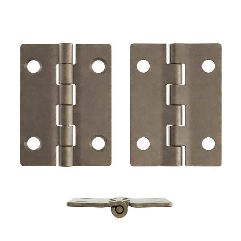 Antique Brass Finished Butt Hinge with Tight Pin | 2" High x 1-1/2" Wide