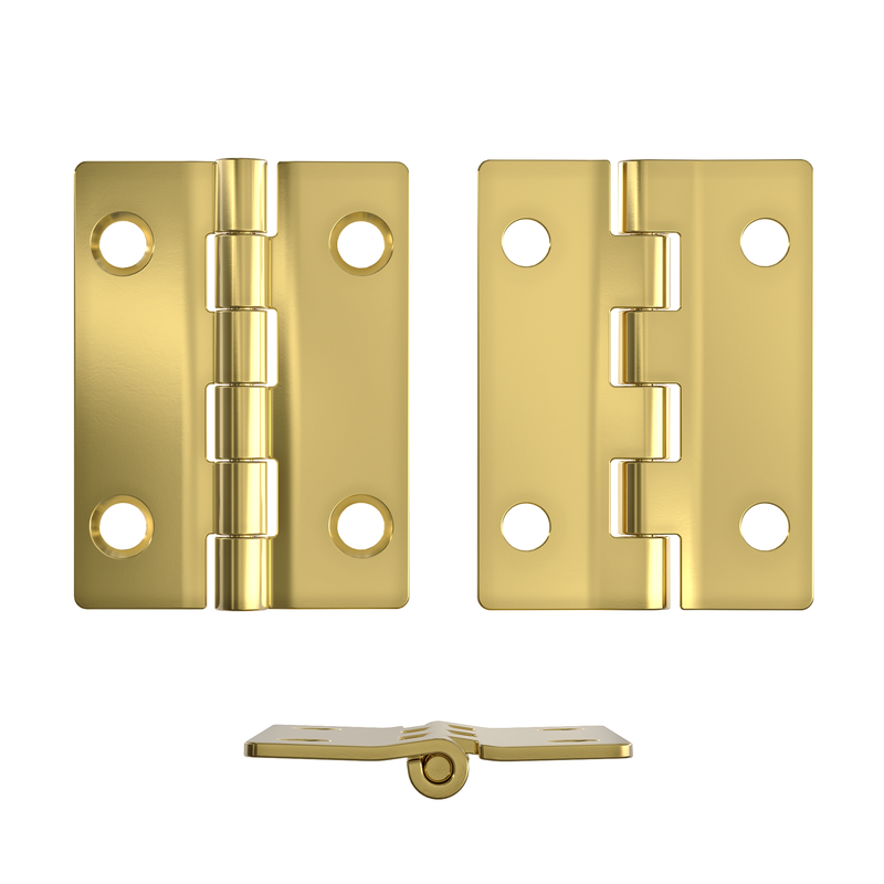 Bright Brass Plated Heavy Butt Hinge | 2" High x 1-1/2" Wide