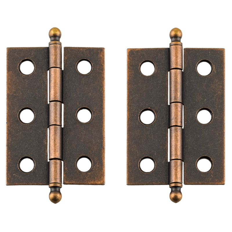 Small Antique Copper Butt Hinges with Ball Finials | 2" High x 1 3/8" Wide | Pack of 2
