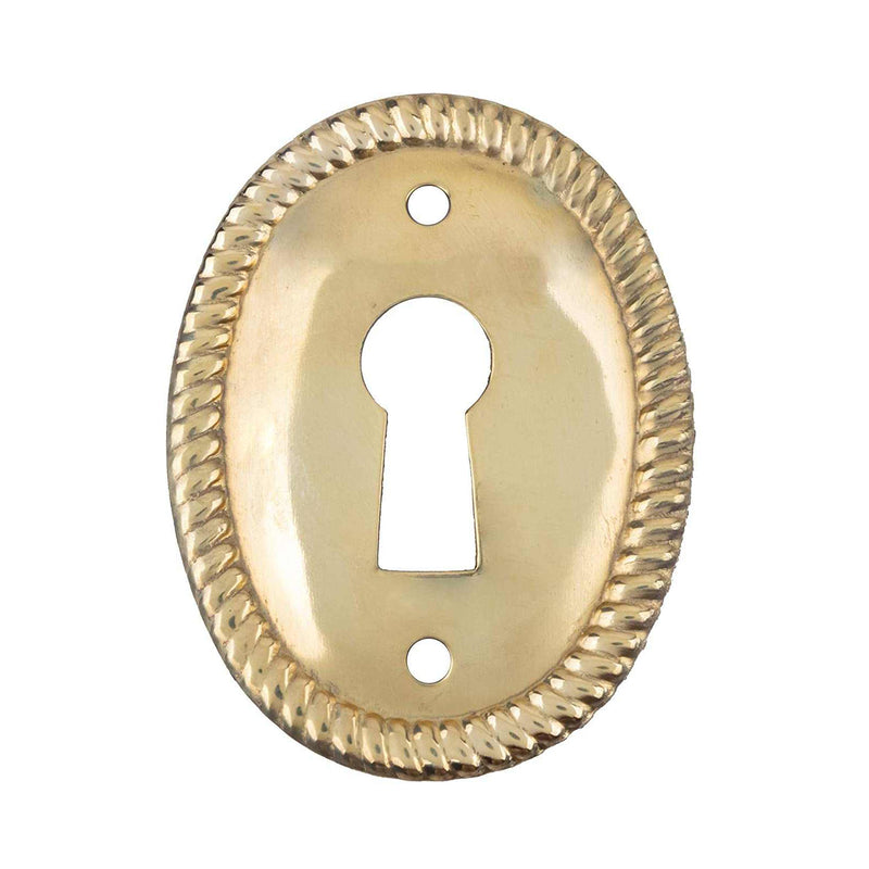 Rope Edged Oval Vertical Stamped Brass Keyhole Cover | 1" x 1-1/2"