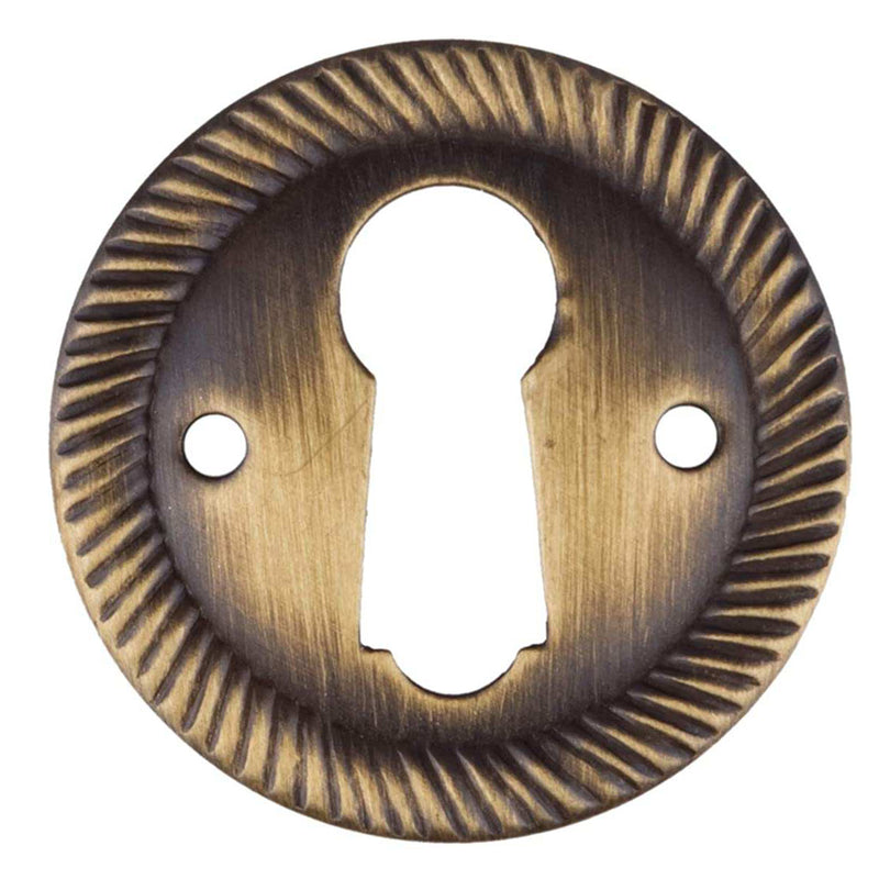 Rope Edged Round Antique Brass Decorative Keyhole Cover | 1" Diameter